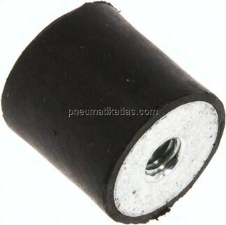 Gummi-Metall-Puffer (Typ C) 20x20mm, M 6(IG)/M 6(IG), Stahl verzinkt