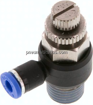 Winkel-Drosselrückschlagventil R 1/4"-4mm,abluftregelnd (Standard)