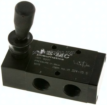 3/2-Wege Handhebelventil, Federrückstellung, G 1/2"