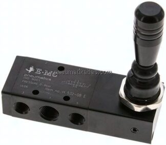 5/3-Wege Handhebelventil, G 1/4", Mittelstellung entlüftet, Raste