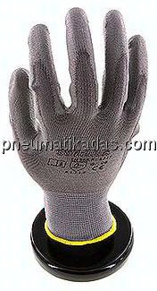 Polyester-Feinstrick-Handschuh mit PU-Teilbeschichtung, fusselfrei, grau
