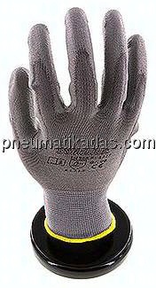 Polyester-Feinstrick-Handschuh mit PU-Teilbeschichtung, fusselfrei, grau