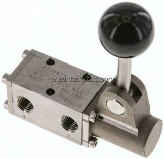 3/2-Wege (NC/NO)-Handhebelventil, G 1/4", Federrückstellung