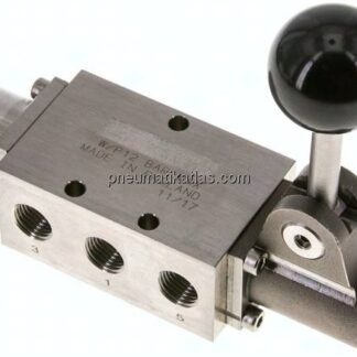 5/2-Wege-Handhebelventil, G 1/4", Federrückstellung