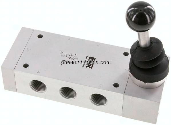5/2-Wege Handhebelventil, Federrückstellung, G 1/2"