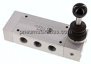 5/3-Wege Handhebelventil, Mittelstellung entlüftet, Federrückstellung, G 1/2"