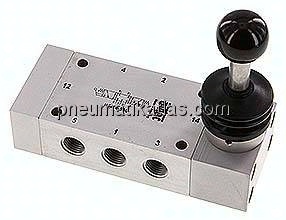 5/3-Wege Handhebelventil, Mittelstellung geschlossen, Federrückstellung, G 1/4"