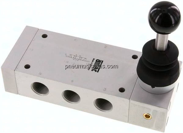 5/3-Wege Handhebelventil, Mittelstellung entlüftet, Raste, G 1/2"