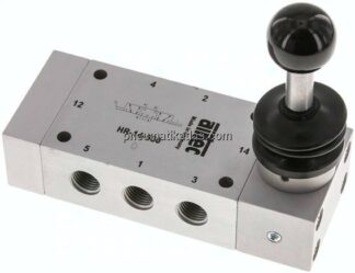 5/3-Wege Handhebelventil, Mittelstellung geschlossen, Raste, G 1/4"