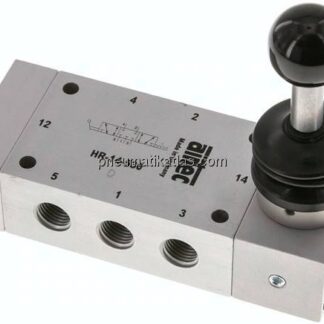 5/3-Wege Handhebelventil, Mittelstellung geschlossen, Raste, G 1/4"