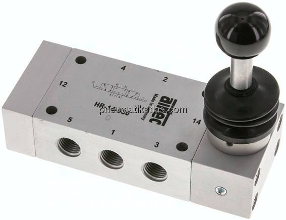 5/3-Wege Handhebelventil, Mittelstellung geschlossen, Raste, G 1/4"