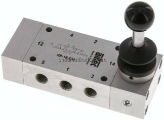 5/3-Wege Handhebelventil, Mittelstellung geschlossen, Raste, G 1/8"