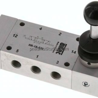 5/3-Wege Handhebelventil, Mittelstellung geschlossen, Raste, G 1/8"