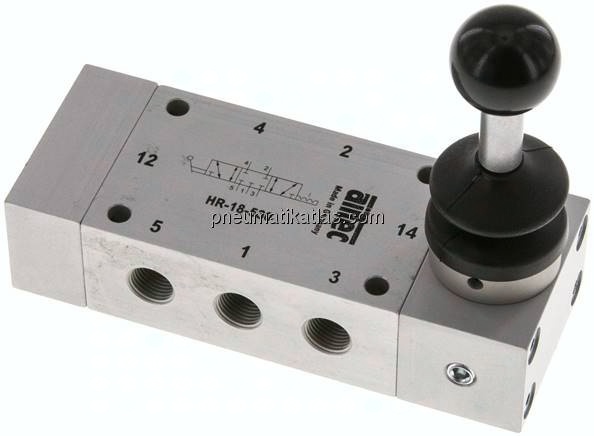 5/3-Wege Handhebelventil, Mittelstellung geschlossen, Raste, G 1/8"