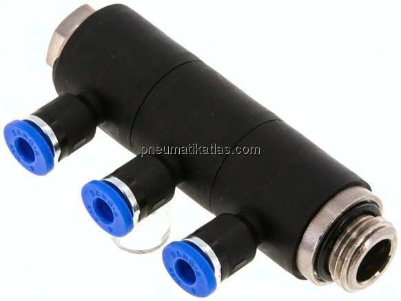 Steck-Mehrfachverteiler, 3-fach G 1/4"-4mm, IQS-Standard