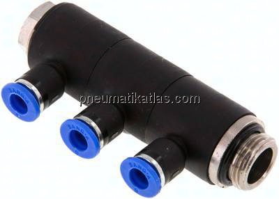 Steck-Mehrfachverteiler, 3-fach G 3/8"-6mm, IQS-Standard