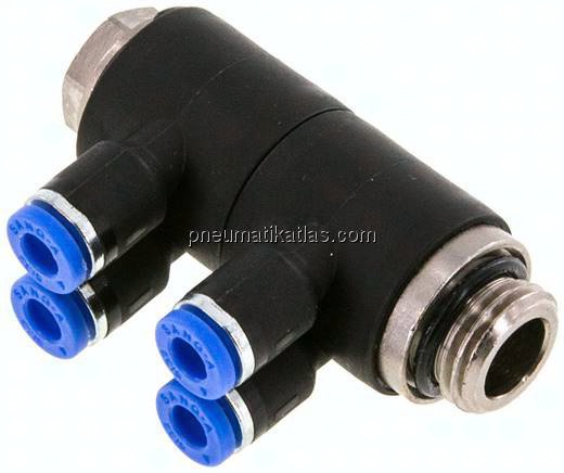 Steck-Mehrfachverteiler, 4-fach G 1/4"-4mm, IQS-Standard