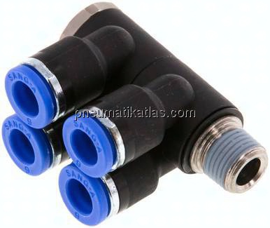 Steck-Mehrfachverteiler, 4-fach R 1/8"-6mm, IQS-Standard