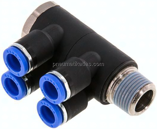 Steck-Mehrfachverteiler, 4-fach R 3/8"-8mm, IQS-Standard