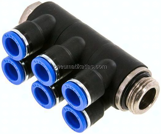 Steck-Mehrfachverteiler, 6-fach G 1/2"-10mm, IQS-Standard