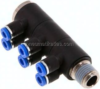 Steck-Mehrfachverteiler, 6-fach R 1/4"-4mm, IQS-Standard