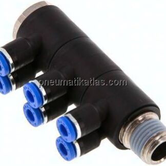 Steck-Mehrfachverteiler, 6-fach R 1/4"-4mm, IQS-Standard