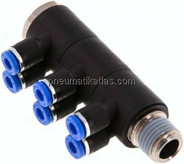 Steck-Mehrfachverteiler, 6-fach R 1/4"-4mm, IQS-Standard