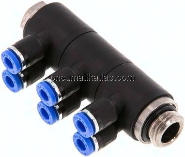 Steck-Mehrfachverteiler, 6-fach G 1/4"-4mm, IQS-Standard