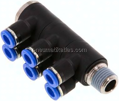 Steck-Mehrfachverteiler, 6-fach R 1/4"-6mm, IQS-Standard