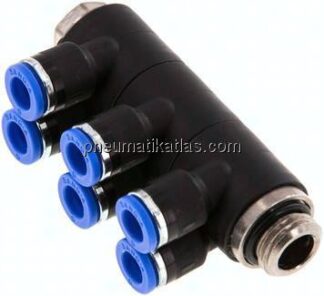 Steck-Mehrfachverteiler, 6-fach G 1/4"-6mm, IQS-Standard