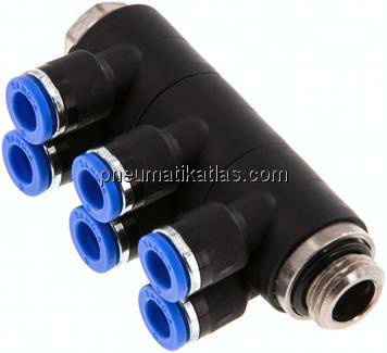 Steck-Mehrfachverteiler, 6-fach G 1/4"-6mm, IQS-Standard
