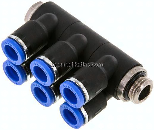 Steck-Mehrfachverteiler, 6-fach G 1/4"-8mm, IQS-Standard