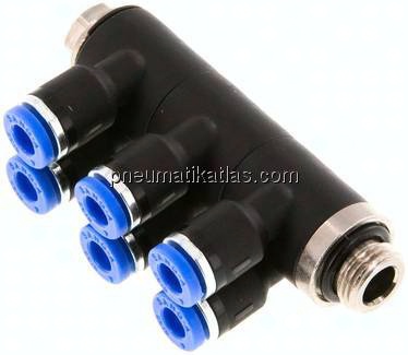 Steck-Mehrfachverteiler, 6-fach G 1/8"-4mm, IQS-Standard