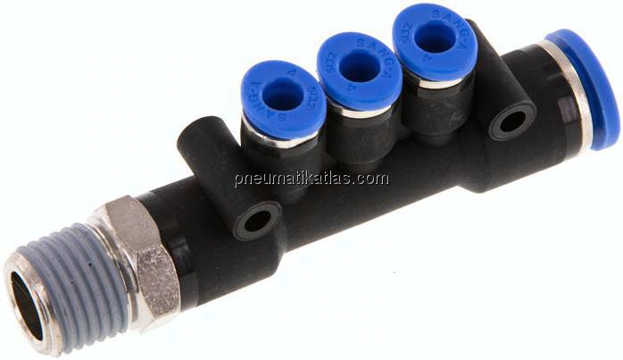Steckanschluss-Mehrfachvert. R 1/4"-8mm-4mm, IQS-Standard