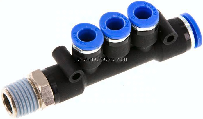 Steckanschluss-Mehrfachvert. R 1/4"-8mm-6mm, IQS-Standard