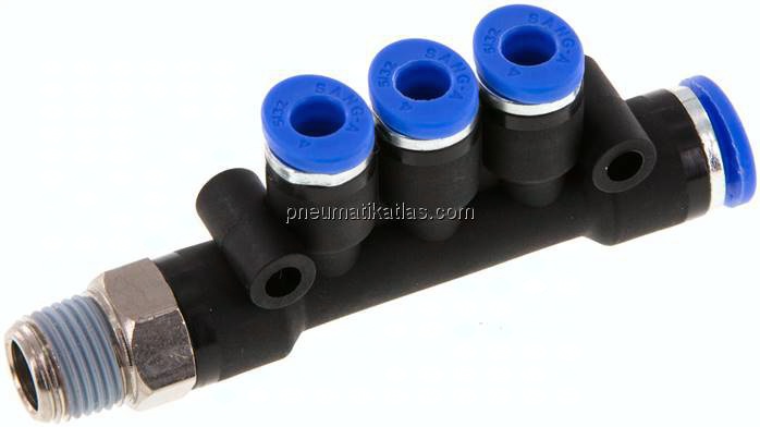 Steckanschluss-Mehrfachvert. R 1/8"-6mm-4mm, IQS-Standard