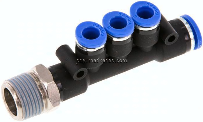 Steckanschluss-Mehrfachvert. R 3/8"-8mm-6mm, IQS-Standard