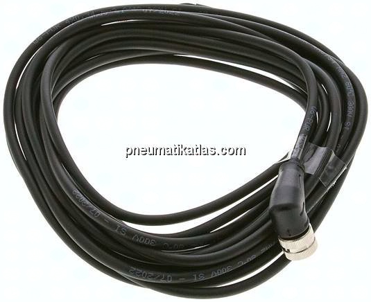 Kabel mit M12-Kupplung, 5 m, abgewinkelt, 4 lose Kabelenden (Pin 1 bis 4)