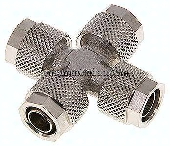 Kreuz-Verschraubung 10x8mm, Messing vernickelt