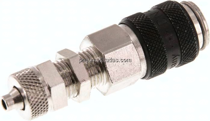 Schott-Kupplungsdose (NW5) 6x4mm Schlauch, Messing vernickelt