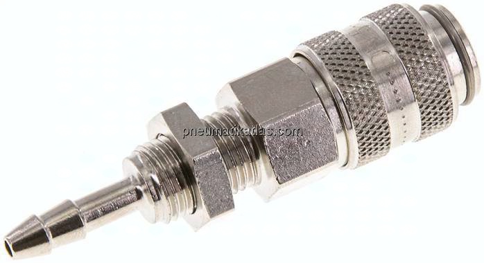 Schott-Kupplungsdose (NW5) 4mm Schlauch, Messing vernickelt