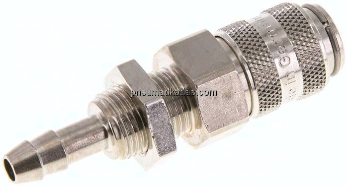 Schott-Kupplungsdose (NW5) 6 (1/4")mm Schlauch, Messing vernickelt