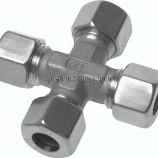 Kreuz-Schneidringverschraubung 18 L (M26x1,5), Klemmring 1.4571 (NC)