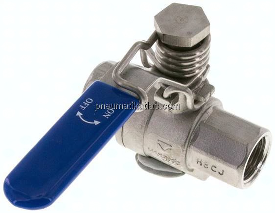Edelstahl-Kugelhahn, Rp 1/2", -0,9 bis 63bar, federschließend