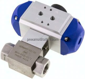 Pneumat. Hochdruck-Kugelhahn, Feder-öffnend, G 1/2", Edelstahl 1.4571