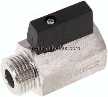 Edelstahl-Minikugelhahn G 1/2" Innengewinde / Außengewinde, PN 25