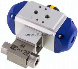 Pneumat. Hochdruck-Kugelhahn, Feder-schließend, G 1/4", Edelstahl 1.4571