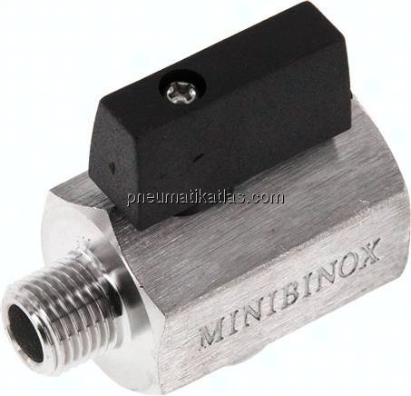 Edelstahl-Minikugelhahn G 1/4" Innengewinde / Außengewinde, PN 25