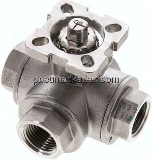 3-Wege-Kugelhahn, Direktmontageflansch G 1/2", L-Bohrung