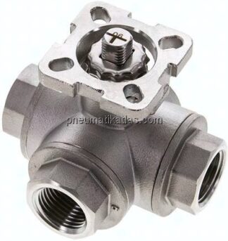 3-Wege-Kugelhahn, Direktmontageflansch G 1/2", T-Bohrung